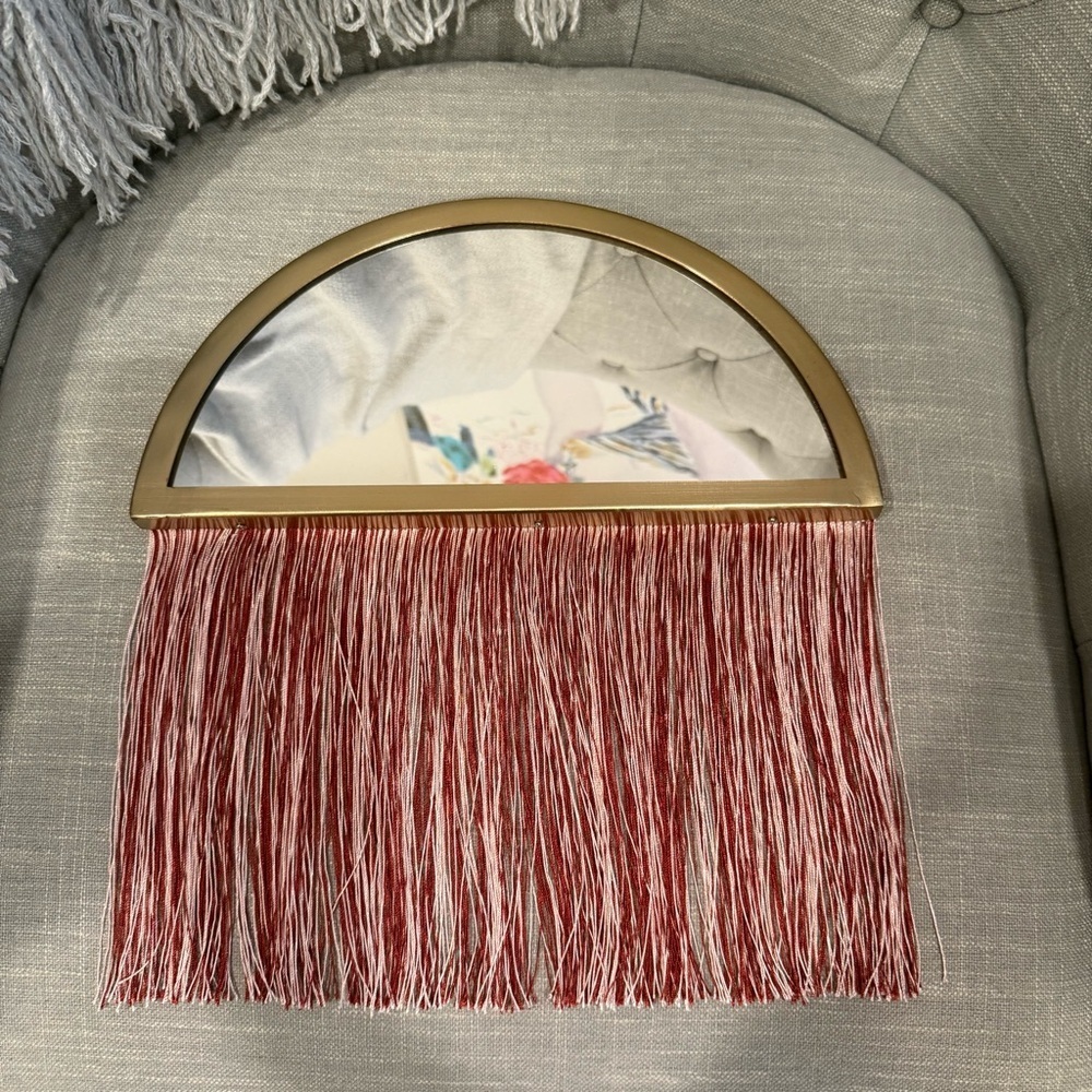 ⛱️Boutique - Gold, Red & White Half Moon Wall Mirror with Fringe - OS